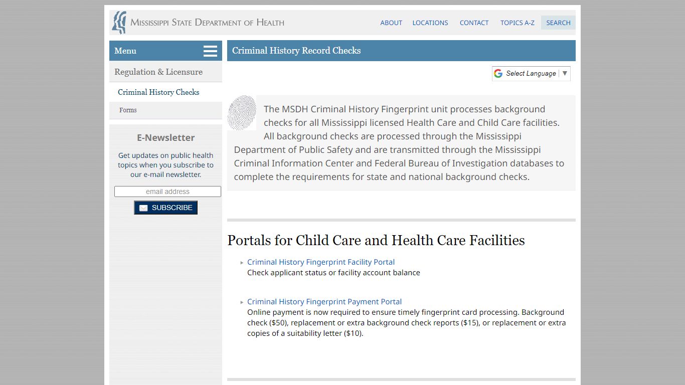 Criminal History Record Checks - Mississippi State Department of Health